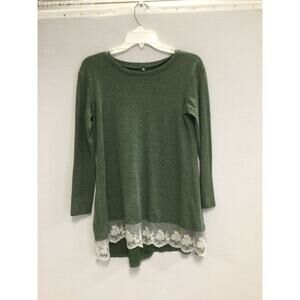Donated Green Long Sleeve Lace Hem Soft Top Womens 36" Bust